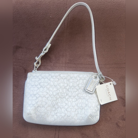 Coach Wallet Mini Signature Silver Lurex Wristlet Logo Wallet (NWT) - Picture 7 of 11